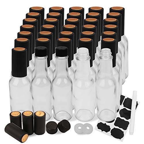 Black 35-Pack 5oz Glass Hot Sauce Bottles with Lids & Labels – Reusable Kitchen Storage