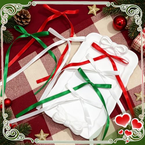 30PCS Red White Green Satin Ribbon Bow Cake Toppers for DIY Holiday Decor