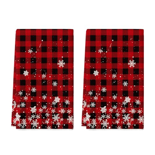 Artoid Mode Red Buffalo Plaid Kitchen Towels Set of 2, 18x26 Inches, Absorbent & Stylish