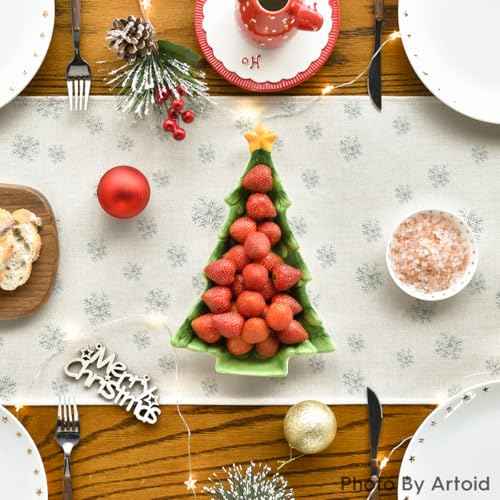 Artoid Mode Beige Pine Tree Snowflake Merry Christmas Table Runner, Seasonal Winter Xmas Holiday Kitchen Dining Table Decoration for Home Party Decor 13 x 72 Inch