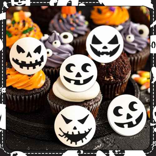 Amyhill 48 Pack Xmas Rings Cupcake Toppers Ghost Cake Decorations for Halloween Trick or Treat Cupcake Party Supplies Theme Party Haunted Home