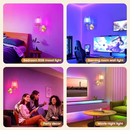 Wireless Wall Sconces Set of 2 with Remote Control - Gold Modern Wall Decor