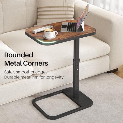 Kitstorack Brown Upgraded TV Tray Table with Auto-Lock & 90° Flip Design, Adjustable Height Sofa Side Table