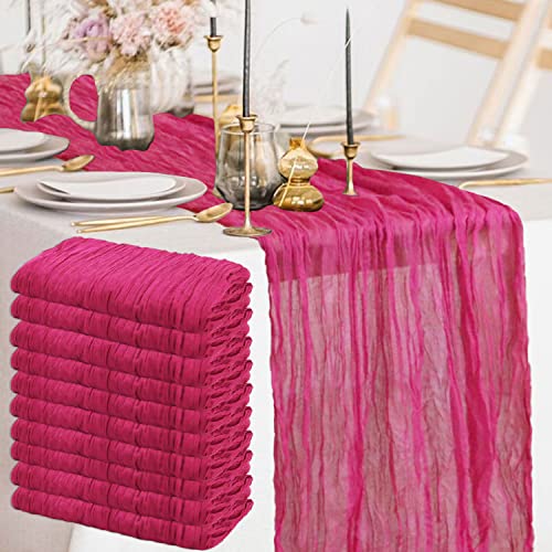 FANPROMS 10 Pack Pink Cheesecloth Table Runners 35x120 Inch Boho Wedding Decor