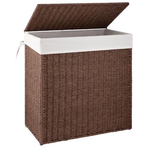 OIAHOMY Brown 110L Wicker Laundry Hamper with Lid & Washable Liner