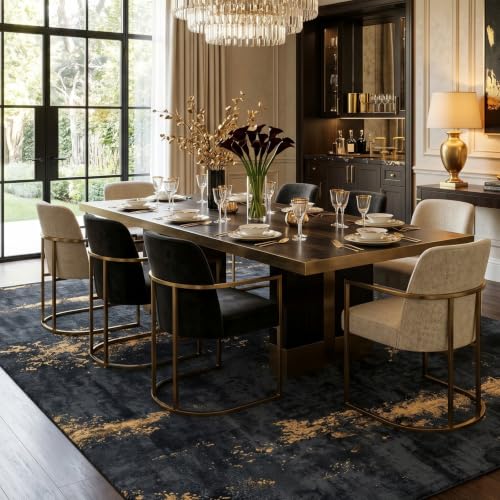 Black/Gold 8x10 Washable Area Rug Non-Slip Modern Abstract Living Room