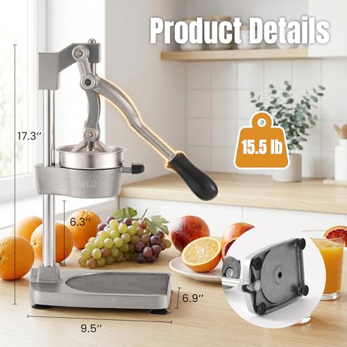 Manual Cast Iron Citrus Juicer for Oranges Pomegranates - Hand Press