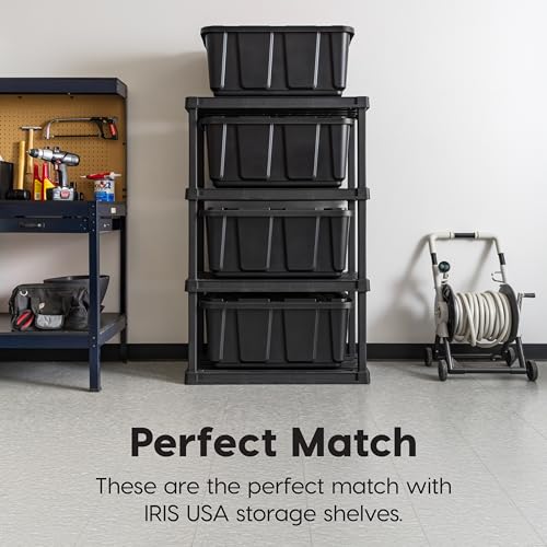IRIS USA 4-Pack Heavy Duty Black Storage Bins with Lids - 27 Gal Nesting Organizers