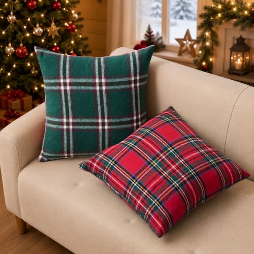 Christmas Plaid Pillow Covers 26x26 2Pcs Red Xmas Decorations