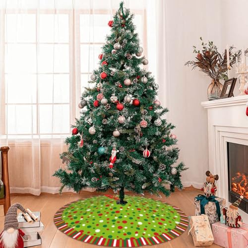 CAIBO Polka Dot 30in Christmas Tree Skirt - Indoor/Outdoor Holiday Decor (Small)