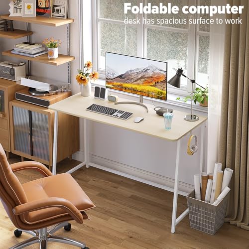 Extra Large Folding Computer Desk 47.2 x 19.6 Inches Oak Finish for Small Spaces