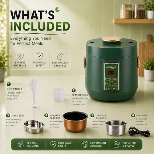 Mini Low Carb Rice Cooker 2-Cup Uncooked Multi-Functional Steamer