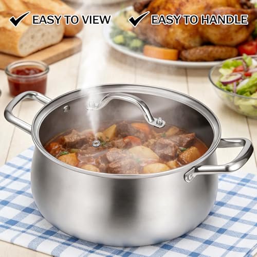 8QT Tri-Ply Stainless Steel Induction Stock Pot with Lid - Heavy Duty Cooking