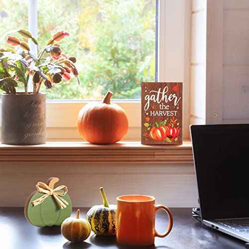 4 Pcs Fall Pumpkin Decor Tabletop Signs Welcome Fall Plaid Pumpkin Wooden Sign Tiered Tray Decorations Thanksgiving Autumn Table Centerpieces Standing Block Shelves for Rustic Farm House Home