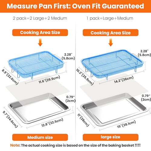 Large & Medium Stainless Steel Air Fryer Basket Set for Oven - 2 Pack, Mesh Crisper Trays
