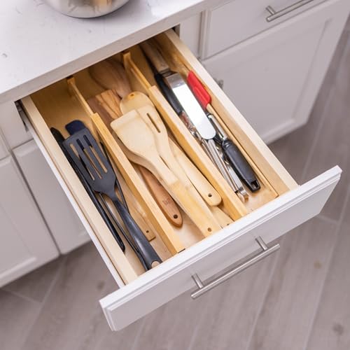 Fabsome Bamboo Drawer Dividers 6 Pack for 17-22 inch Deep Drawers - Adjustable Nursery & Clothing Organizer