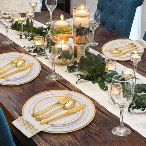 Goodluck Gold Disposable Dinnerware Set for 100 Guests - 700 Pieces