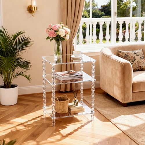Acrylic Side Table with Beaded Legs - Clear Modern End Table 11.8'' Variation