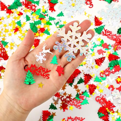 MARFOREVER Christmas Glitter Confetti, Merry Christmas Table Decorations Metallic Foil Confetti Sequins Xmas Snowflake Santa Claus Tree Elk Scatter Sprinkles for Xmas Winter Party Supplies