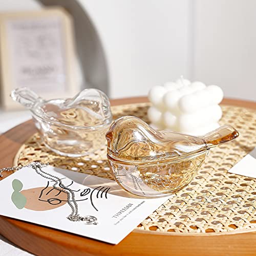 Small Amber Glass Jewelry Box Organizer, Bird Shape Ring Holder Earrings Organizer, Gift for Women Wife Mom, Birthday Wedding Christmas Valentine Gifts
