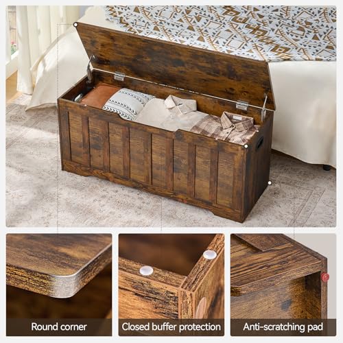 Large Rustic Storage Chest with Safety Hinges - 43.3 x 15.7 x 19.1 inches, Brown - Variation of Rustic Brown / 43.3x15.7x19.1