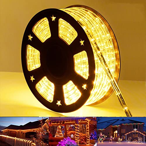 Jnaurb 100ft Warm White LED Rope Lights Outdoor, Connectable & Waterproof
