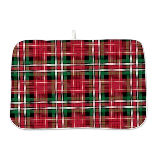 OFIRD Christmas Dish Drying Mat 18x24 in, Red Green Plaid — 24x24 Variant Included