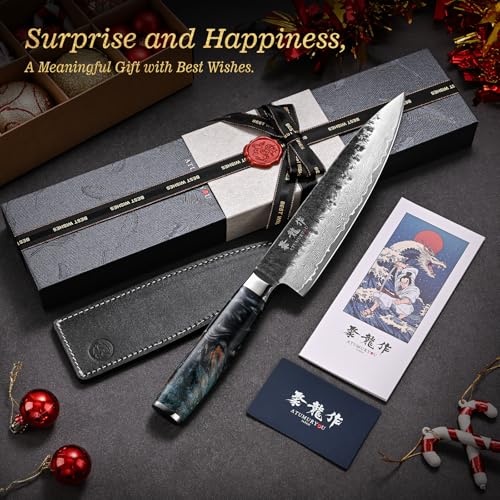 8-Inch Japanese Chef Knife - Razor Sharp Hand-Forged Damascus VG10 Steel