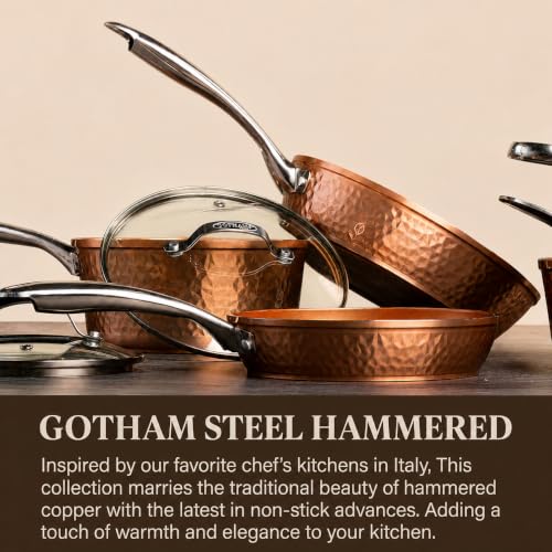 14 Inch Nonstick Frying Pan with Lid - Copper Hammered Ceramic Coating, Oven & Dishwasher Safe