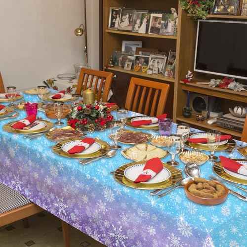 GREHUMOR Winter Snowflake Plastic Tablecloth Decorations 3 Pack Blue and Purple Snowflake Winter Wonderland Disposable Table Cover for Christmas Birthday Party Decorations, 54x108 Inch