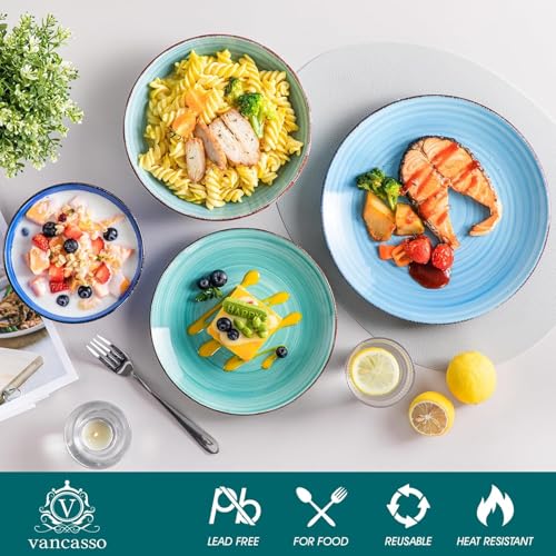 Vancasso Bonita Blue 24-Piece Stoneware Dinnerware Set for 6 - Spiral Design