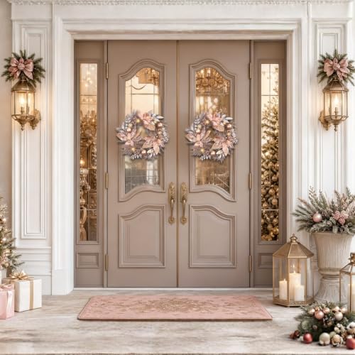 22-Inch Champagne Gold Christmas Wreath with Ornaments for Front Door