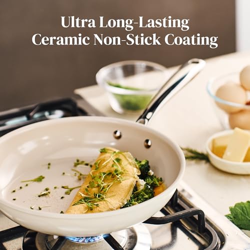 Beige White 8 Inch Nonstick Frying Pan - Ceramic, Oven Safe, Egg Pan