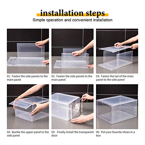 Attelite Stackable Clear Shoe Storage Boxes - Black, XL 6-Pack