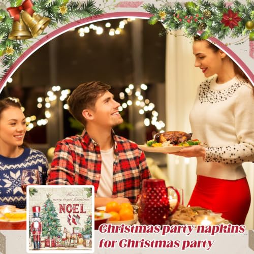 Jainless 200 Pcs Christmas Napkins 4 Styles Nutcracker Santa Snowmen 2-Ply Guest Paper Napkins