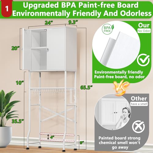 White Over-The-Toilet Bathroom Storage Cabinet with Privacy Doors