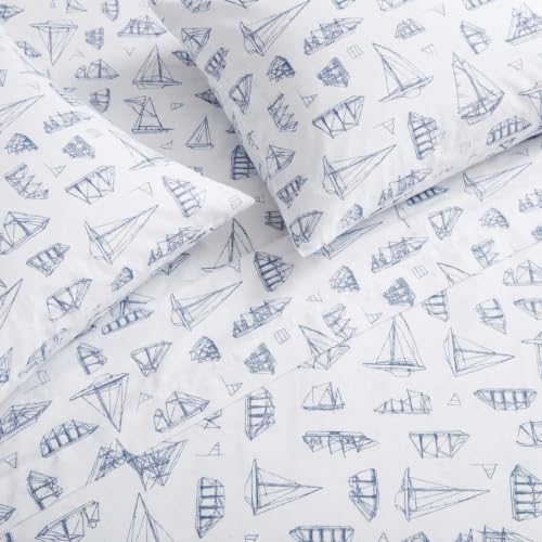 King Cotton Percale Sheet Set with Matching Pillowcases - Whitewood Sail Variation