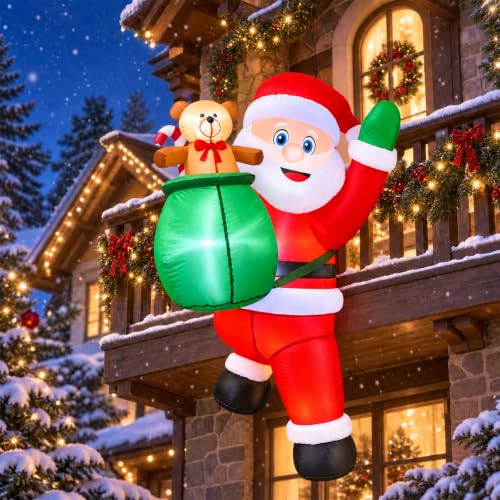 EggSun 4FT Inflatable Hanging Santa Claus Christmas Yard Decor with LED Lights