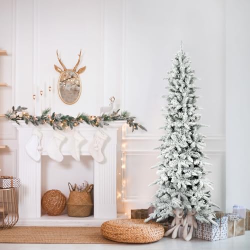 6.5-Ft Slim Mountain Pine Flocked Christmas Tree with Stand — Fraser Hill Farm