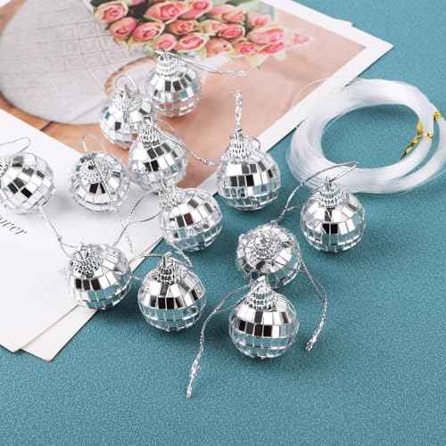 12PCS Mini Disco Balls,1.2" Silver Small Disco Balls Hanging for Party Decoration, Christmas Party Decorations Wedding Birthday Party Ornaments