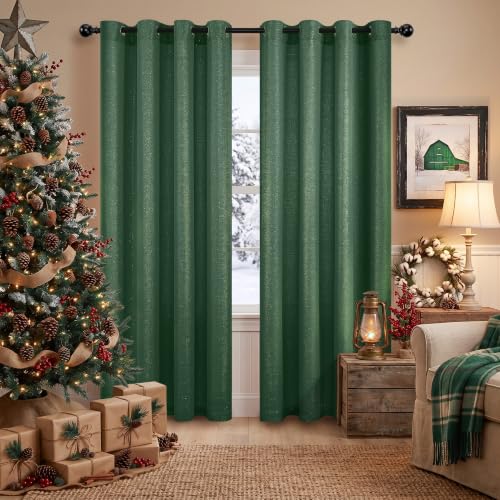 52x84 in Green and Gold Curtains 2 Panels Grommet Semi-Sheer Glitter Sparkle