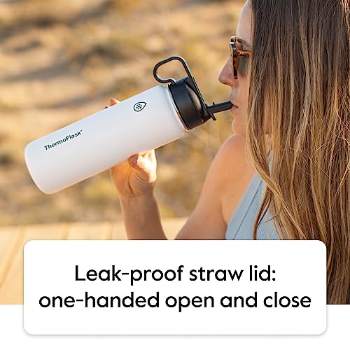 Kids Insulated Water Bottle with Straw Lid - 16 oz BPA-Free Stainless Steel, Leakproof & Spill-Proof - Purple/Orange - 2 Pack