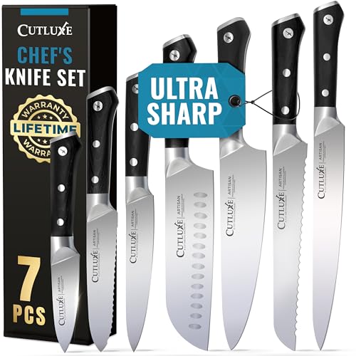7-Piece Chef Knife Set with German Steel Razor Sharp Blades – Kitchen Cutlery
