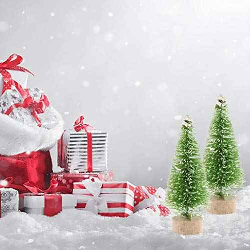 12Pcs Mini Sisal Trees with Wood Base Artificial Christmas Pine Trees Bottle Brush Trees for Winter Snow Miniature Scenes DIY Christmas Crafts Xmas Holiday Home Desk Tabletop Decor