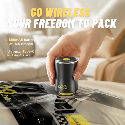 WellMall Cordless Vacuum Storage Bags 18 Pack - Space Saver Compression Set with Reusable Transparent Bags for Travel & Home Organization - Variation E