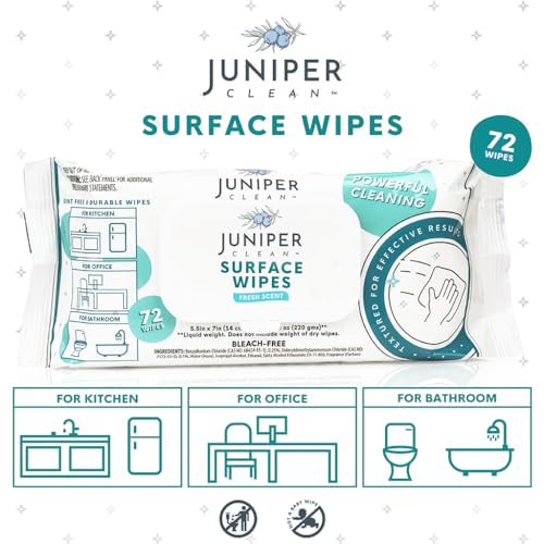Juniper CLEAN Bleach-Free Surface Wipes 72 Count Pack of 24, All-Purpose Cleaner for Kitchen & Bathroom