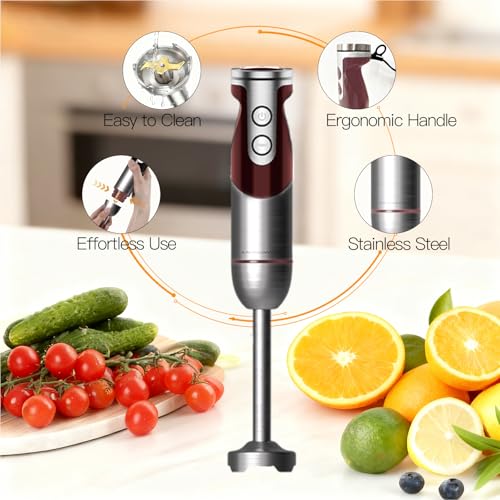 Red 5-in-1 Immersion Hand Blender Set - 400W Variable Speed Kitchen Stick