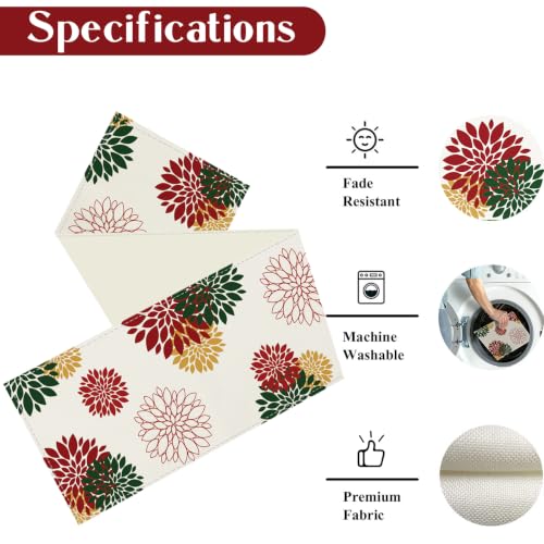 WHOMEAF Red Green Dahlia Burlap Table Runner 90 Inch – Christmas & New Year