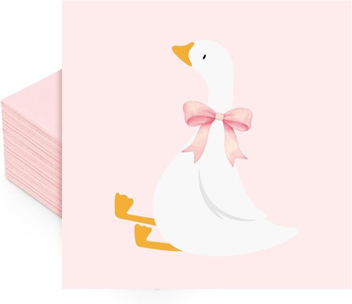 FYSUIMU Disposable Paper Napkins - Cute Pink Bow Goose Design | 50 Pcs for Birthday & Baby Shower Parties