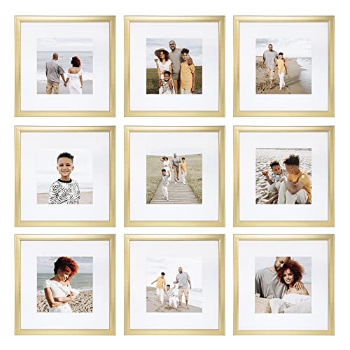 Sheffield Home Gold Gallery Wall Frame Set 12x12 / 8x8 Mat - 9 Pieces